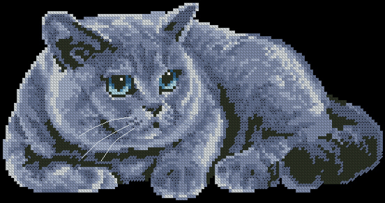 Схема вышивания крестом - Голубой кот